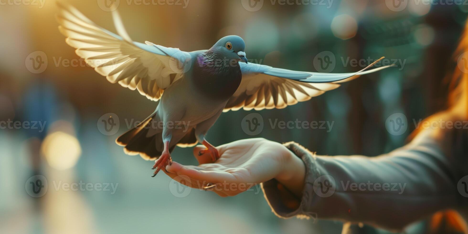 A dove takes flight from a hand, symbolizing peace photo