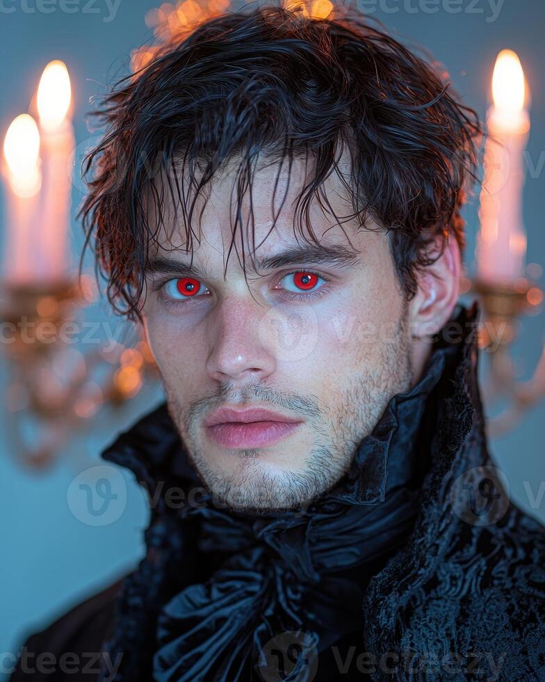 Mysterious vampire man with red eyes photo
