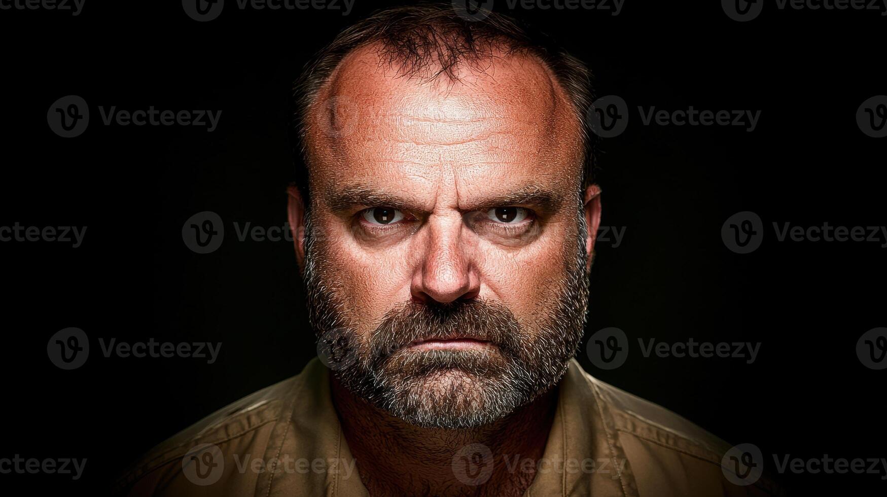 Angry man with beard looking intensely at the camera photo