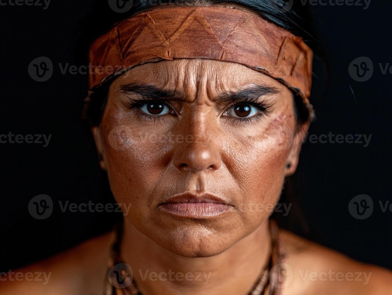 Close up portrait of a woman with a serious expression. photo