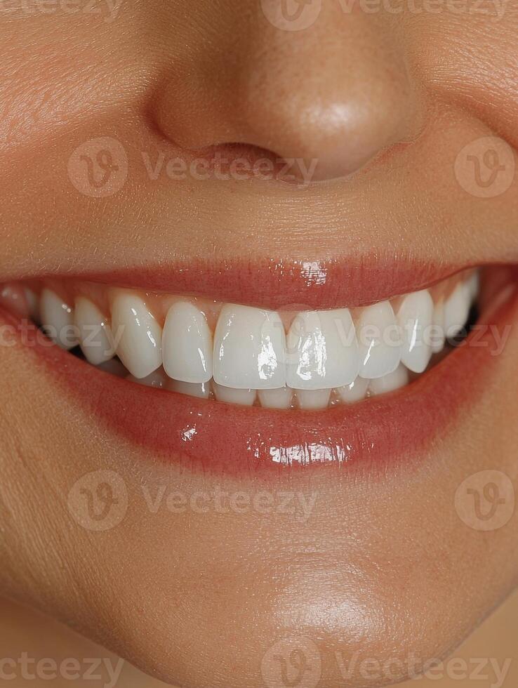 Close up of a womans smile with perfect, white teeth photo