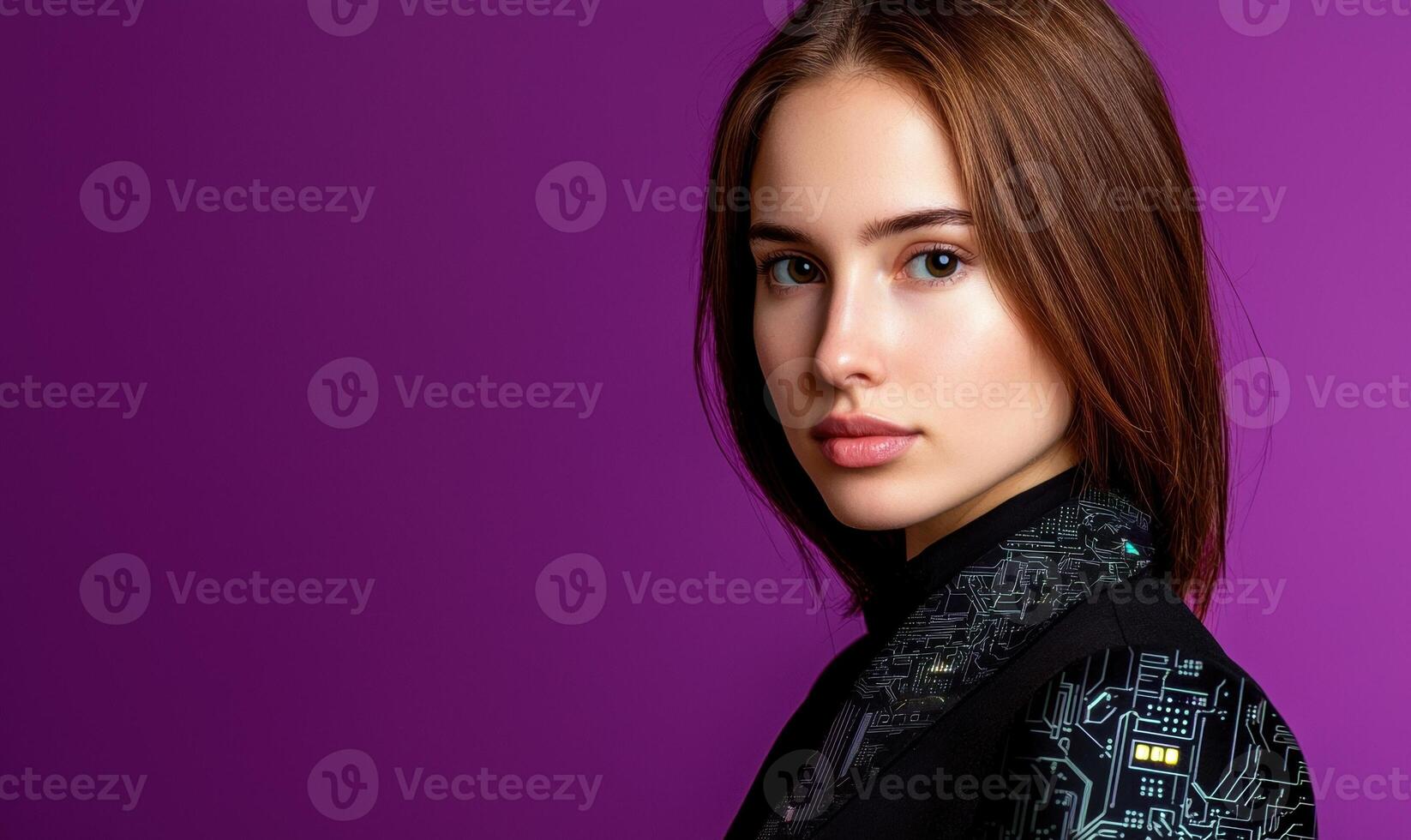 Portrait of a young woman with futuristic clothing photo