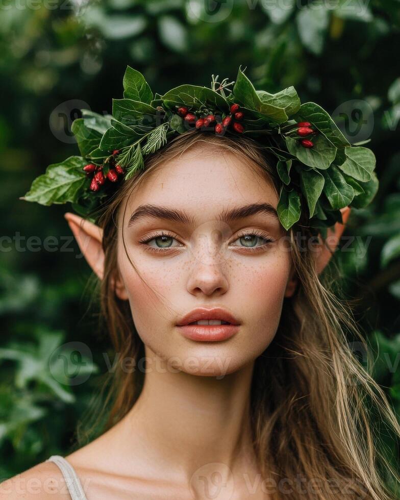 Elven queen in a flower crown photo