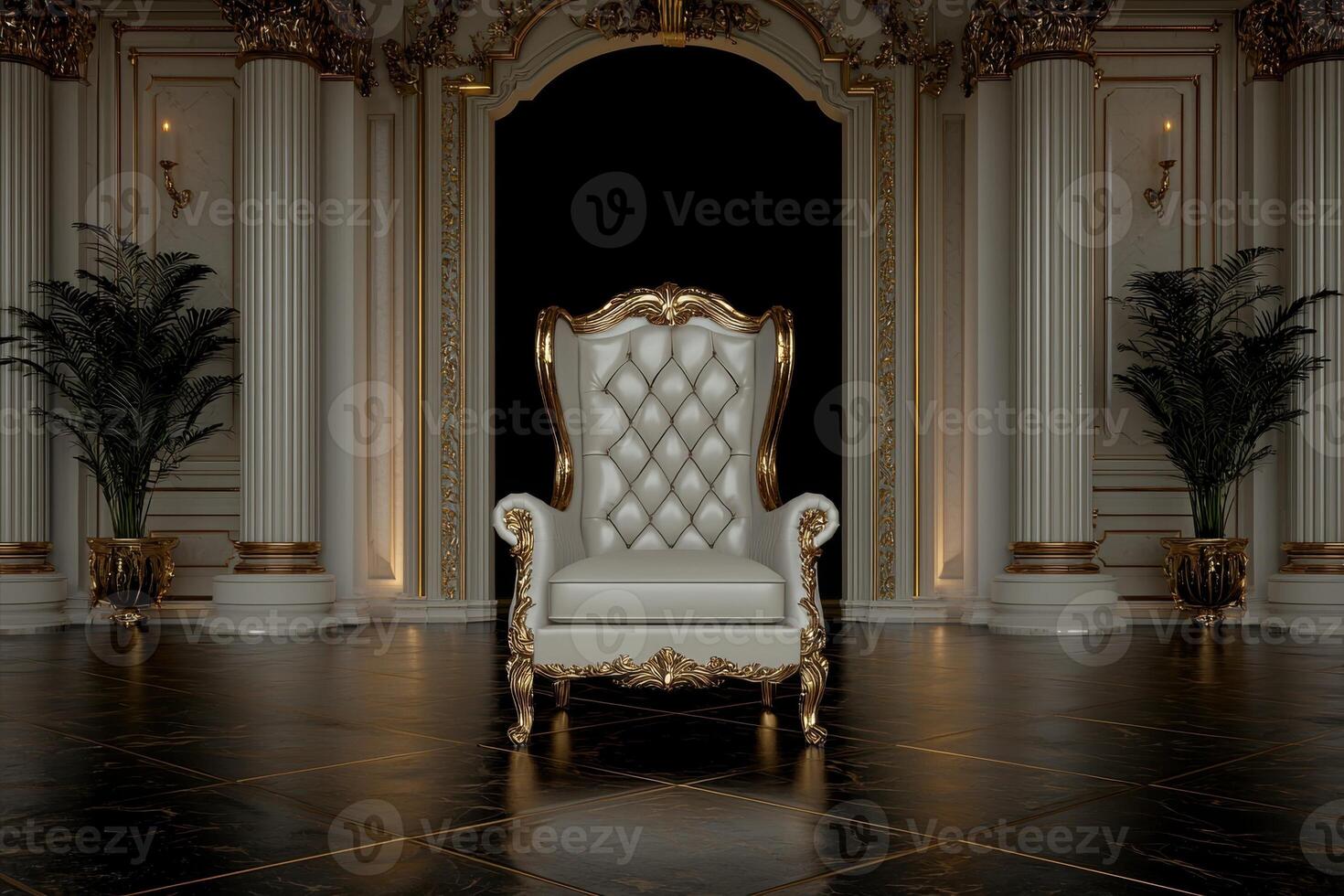 Elegant throne chair in a luxurious palace interior photo