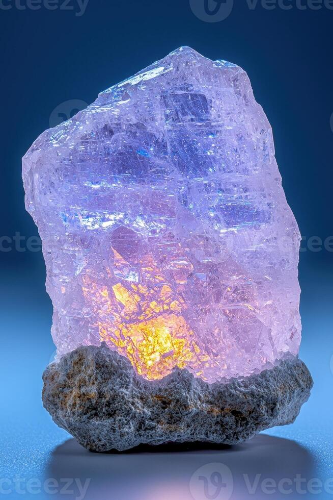 Illuminated Amethyst Geode Cluster on Rough Rock Base photo