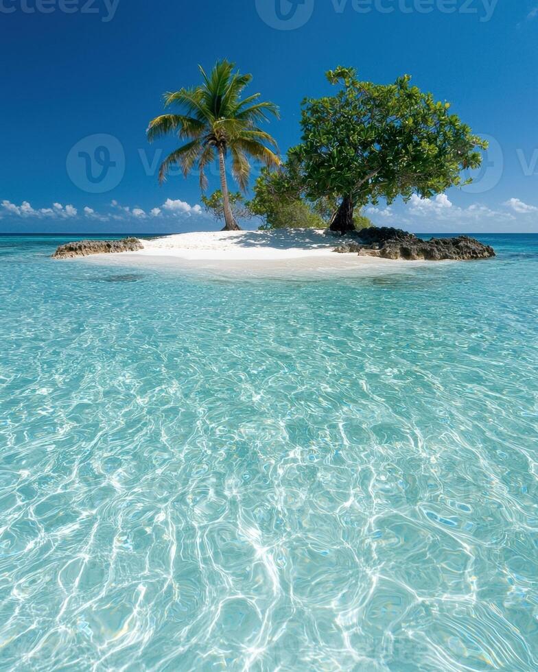 Secluded tropical island paradise with white sand beach and crystal clear turquoise water. photo