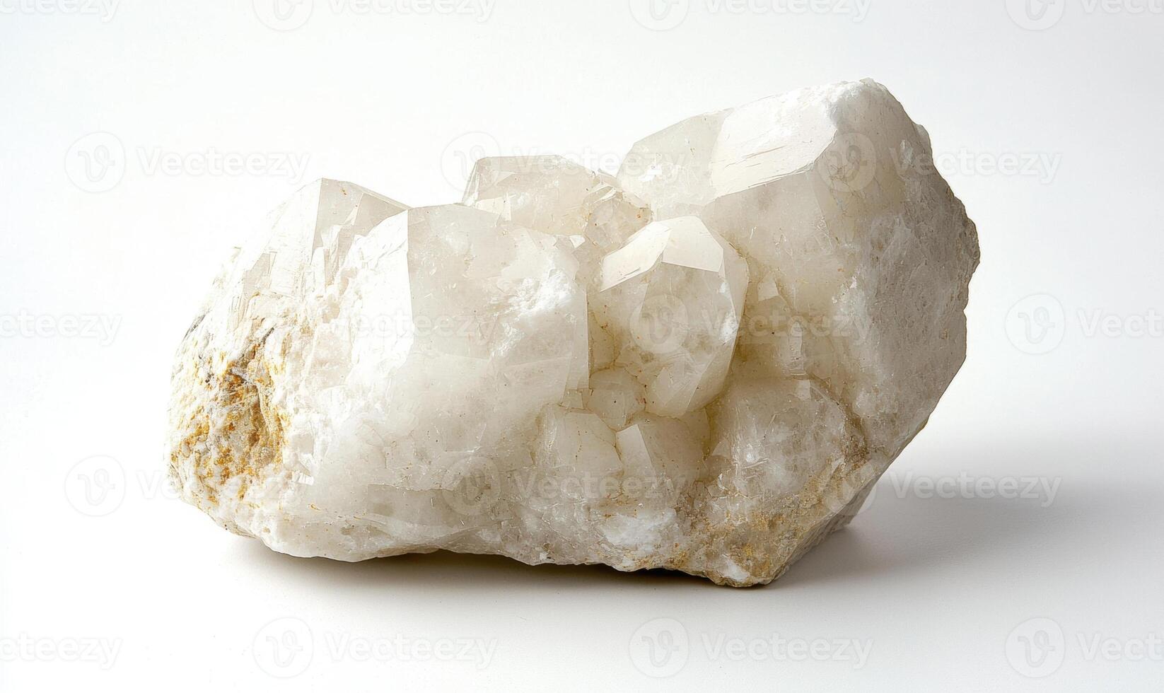 Cluster of white quartz crystals on a rock photo