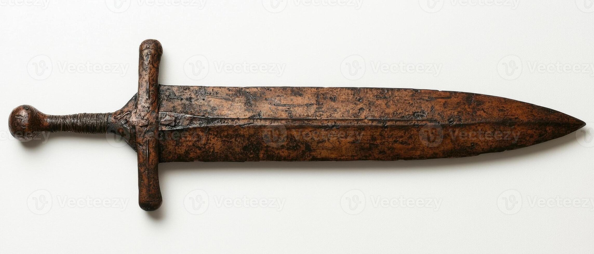 Ancient rusty sword on white background photo