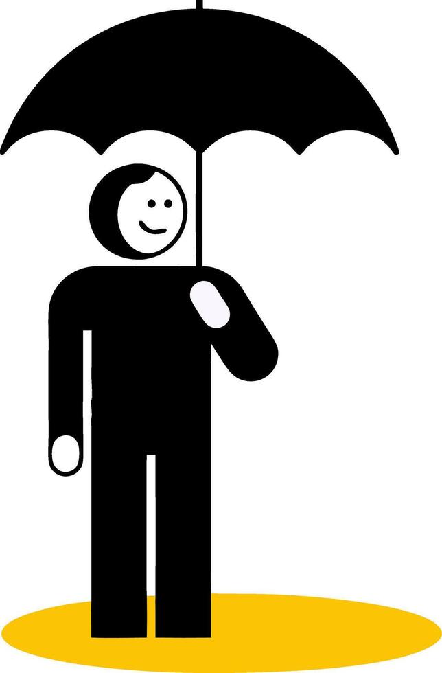 Smiling Stick Figure Holding Black Umbrella Minimalist Illustration vector
