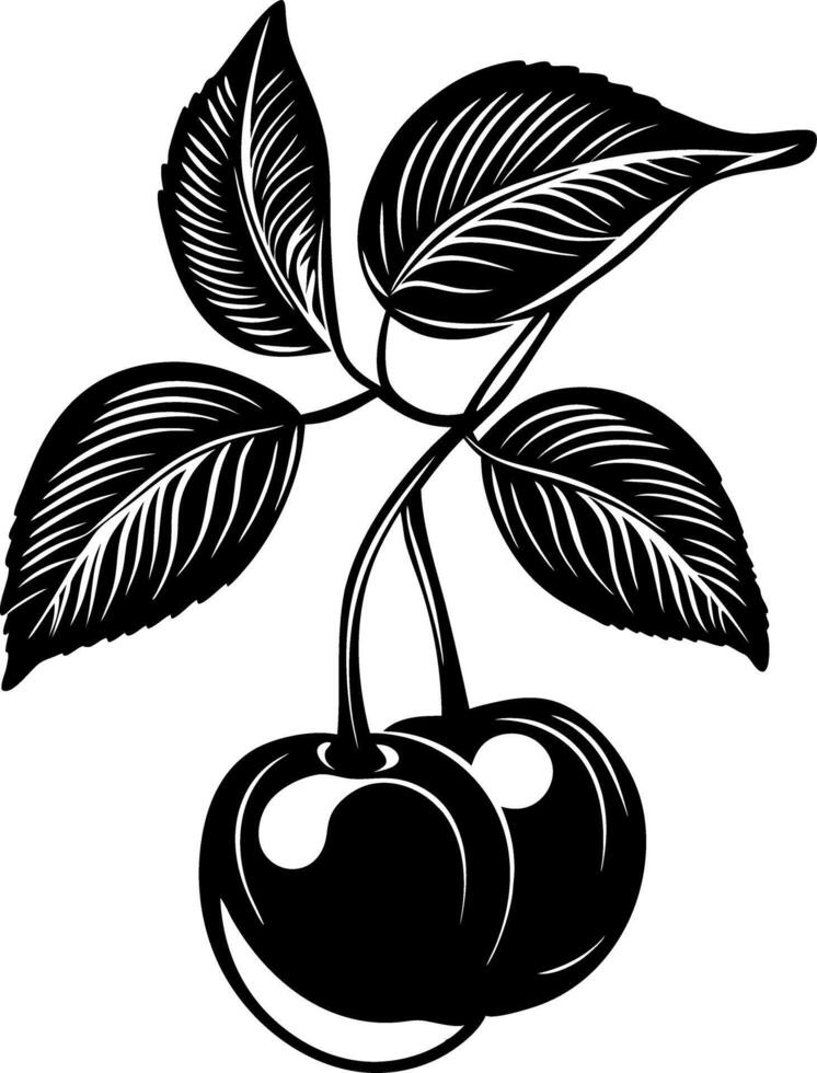 Black Cherry Silhouette with Leaves Design for Art and Decoration vector