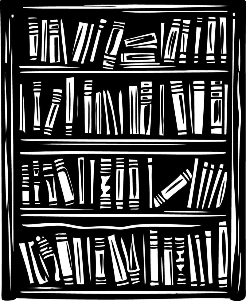Black and White Bookshelf Illustration for Education and Home Decor vector