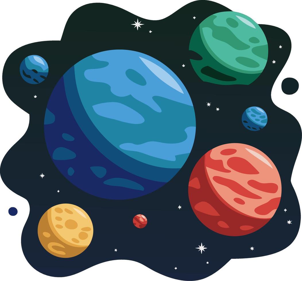 Colorful Planets Floating in Outer Space Illustration for Design Projects vector