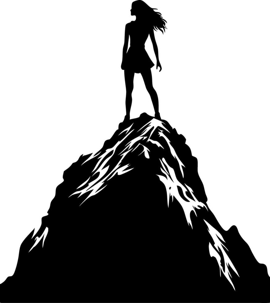 Silhouette of Confident Woman Standing on Mountain Peak Illustration vector