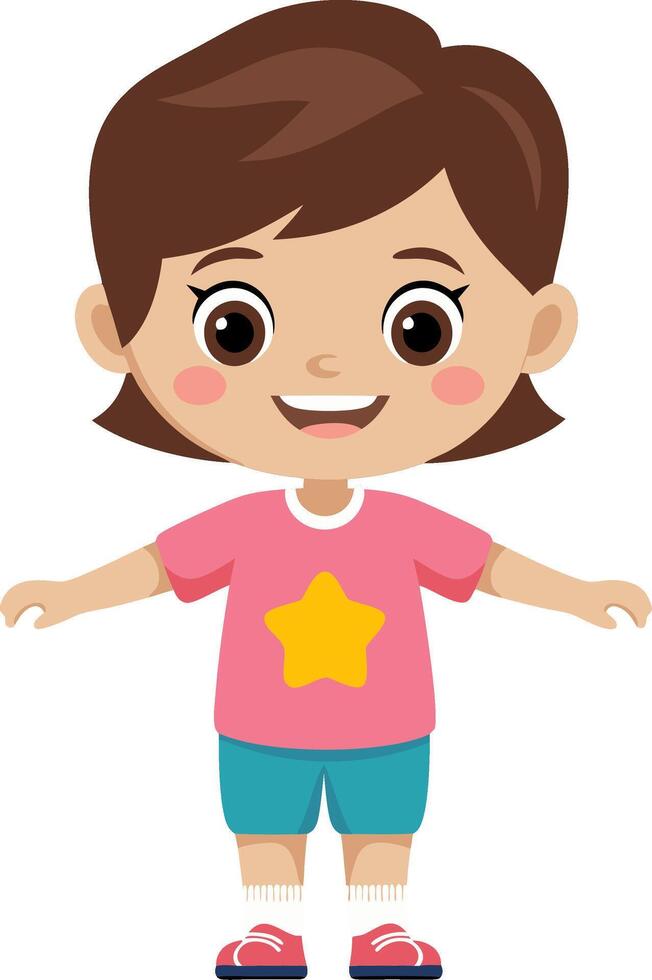 Cute Happy Child Cartoon Character with Star Shirt for Kids Illustrations and Projects vector
