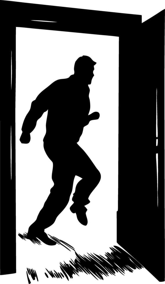 Silhouette of Man Running Through Doorway Illustration vector