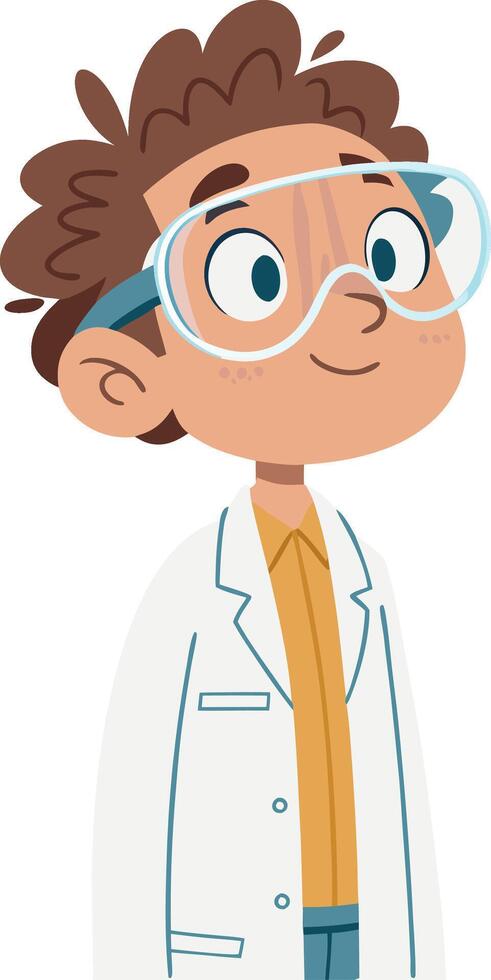 Cute Young Scientist Boy Cartoon Character in Lab Coat and Safety Goggles for Educational Use vector