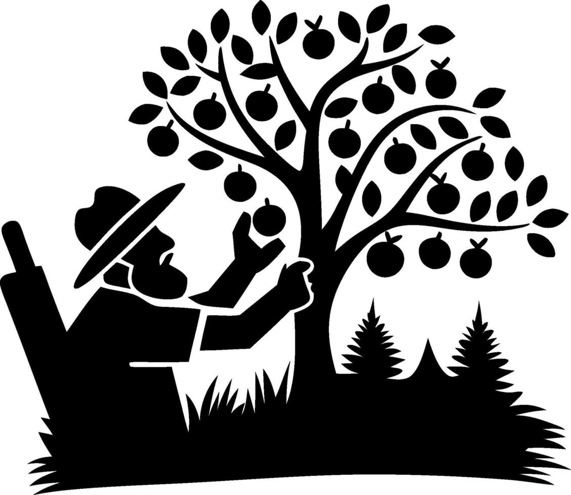 Farmer Harvesting Fruit Tree Silhouette for Agriculture Design vector