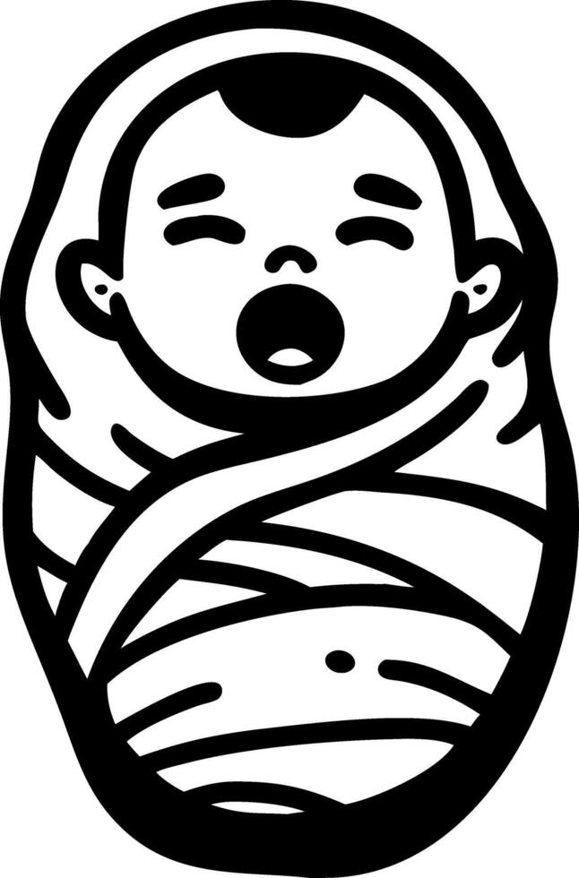 Illustration of Yawning Newborn Baby Wrapped in Blanket Perfect for Nursery Decor vector