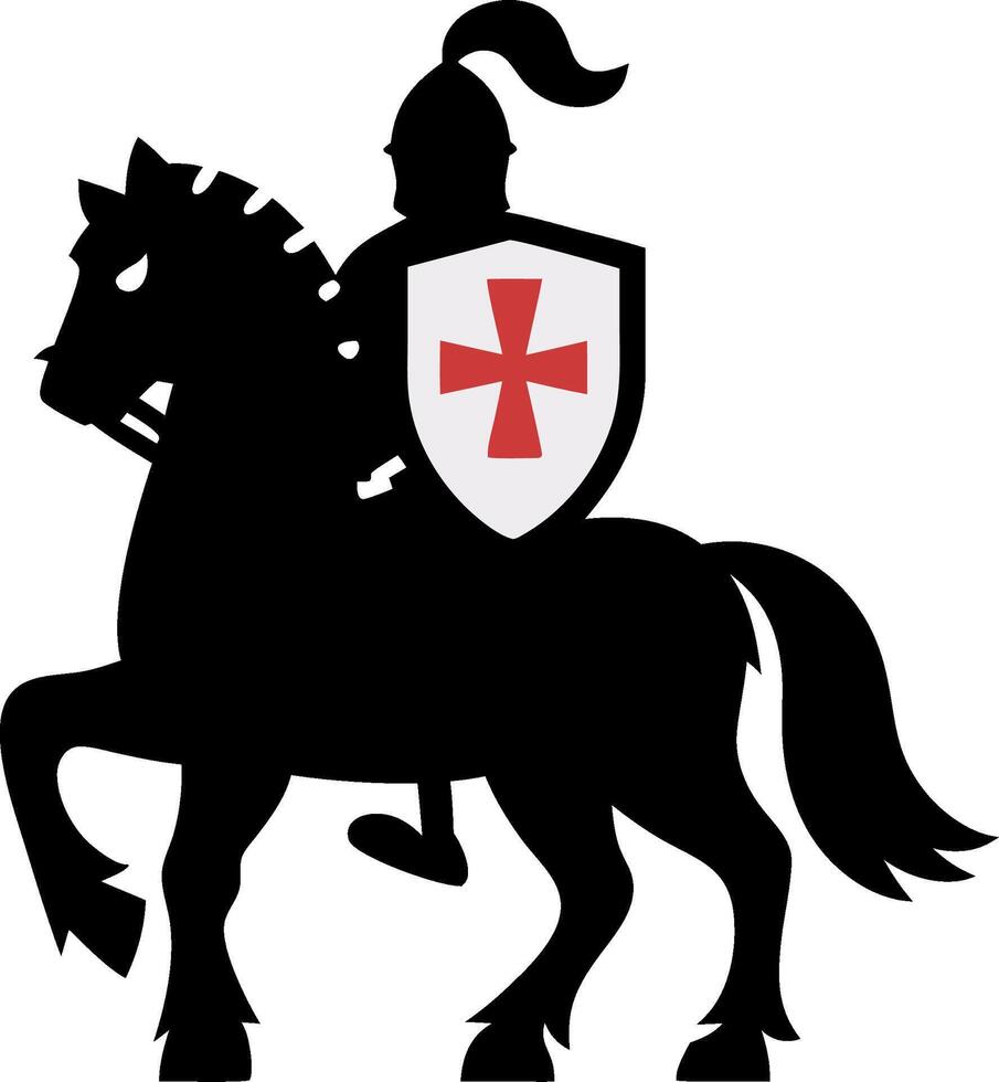 Silhouette of Medieval Knight on Horseback with Cross Shield vector