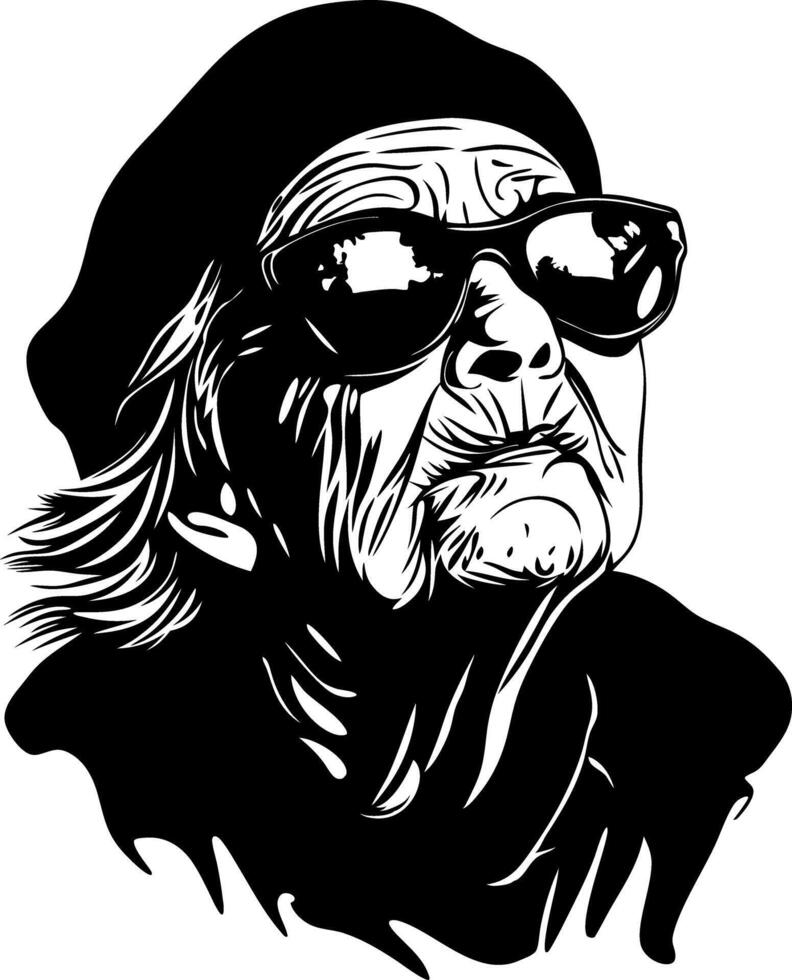 Elderly Woman in Sunglasses Art for Vintage Graphic Design Projects vector