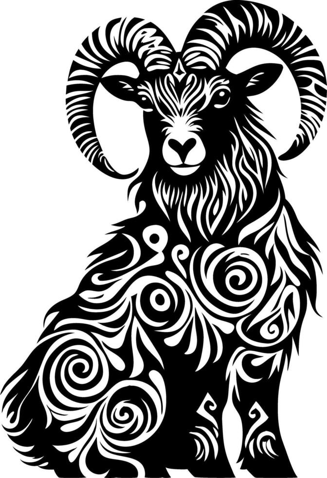 Intricate Tribal Ram Illustration for Tattoos and Design Projects vector