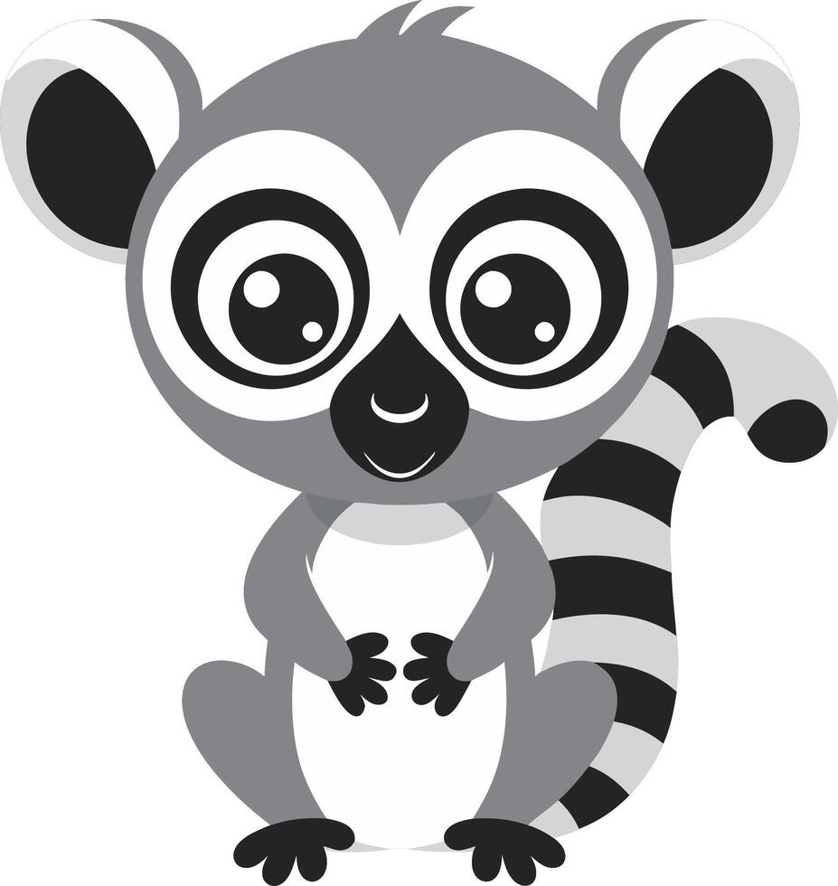 Cute Cartoon Lemur with Big Eyes for Children's Designs and Coloring Books vector