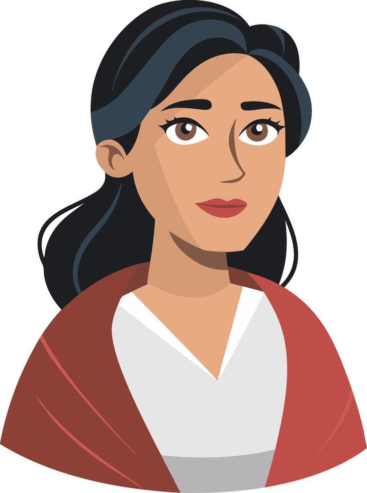 Woman with Black Hair in Red Shawl Illustration for Avatar or Profile Picture vector