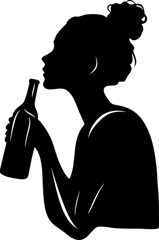 Silhouette of Woman Holding Bottle for Creative Design and Art Projects vector
