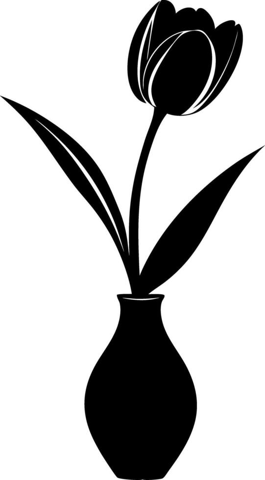 Elegant Black Silhouette Tulip in Vase Art for Decor and Design vector