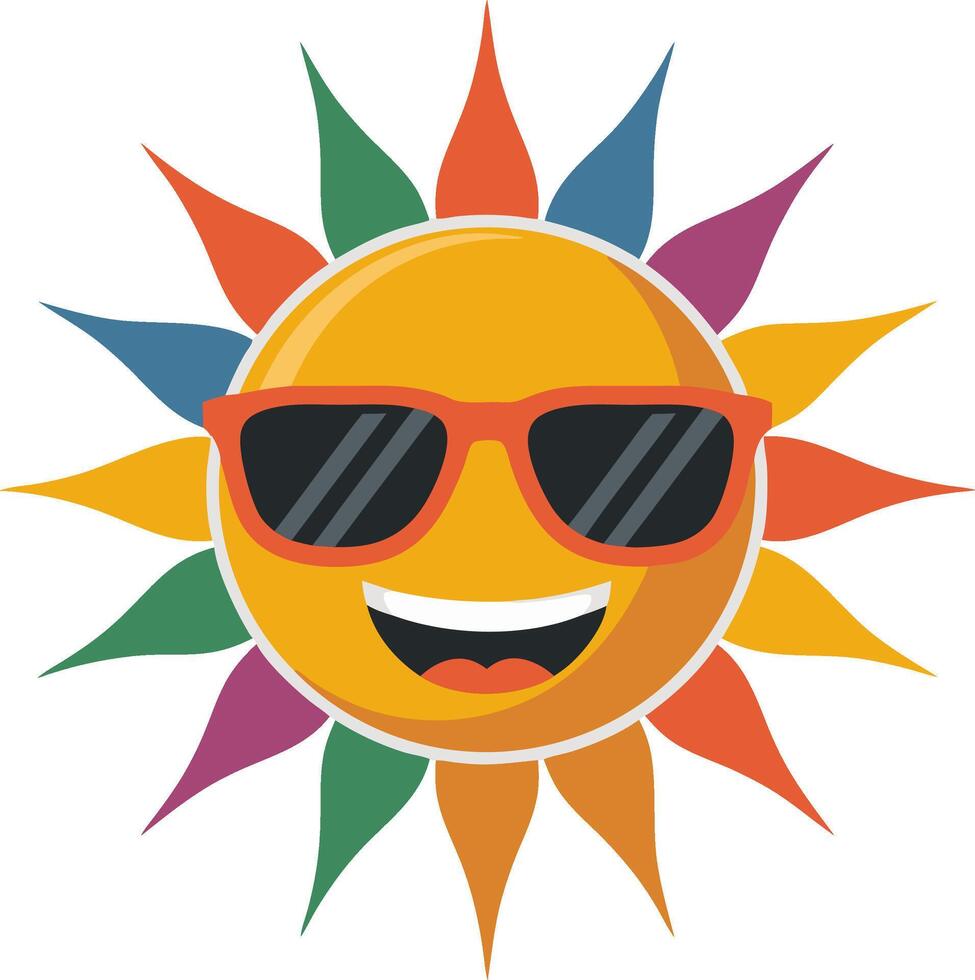 Colorful Sun Wearing Sunglasses Cheerful Illustration for Summer Design vector