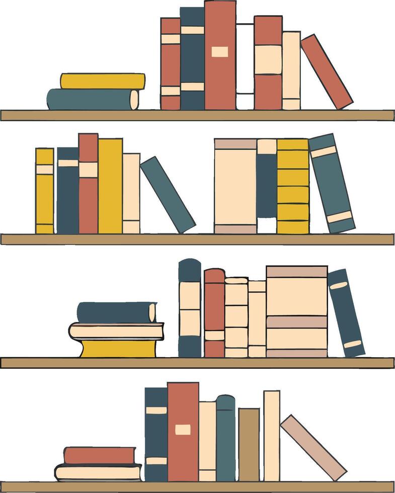 Colorful Books on Wooden Shelves Illustration for Libraries or Study Decor vector