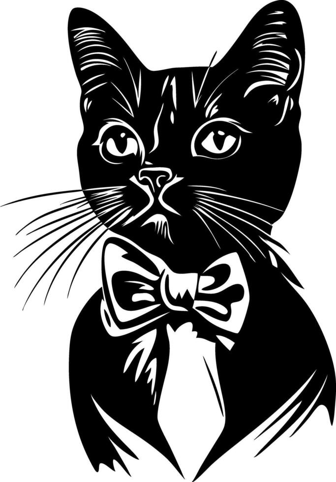 Elegant Black Cat Wearing Bow Tie Art for Tattoos and DIY Crafts vector