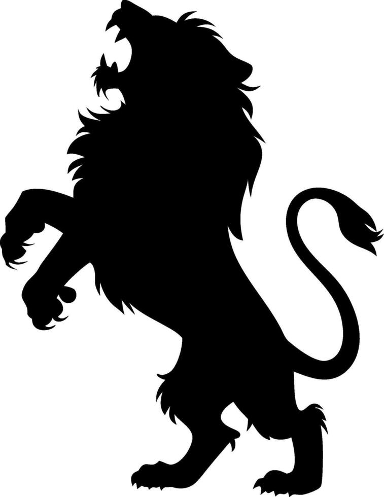 Majestic Lion Silhouette Standing on Hind Legs for Heraldry and Tattoo Art vector