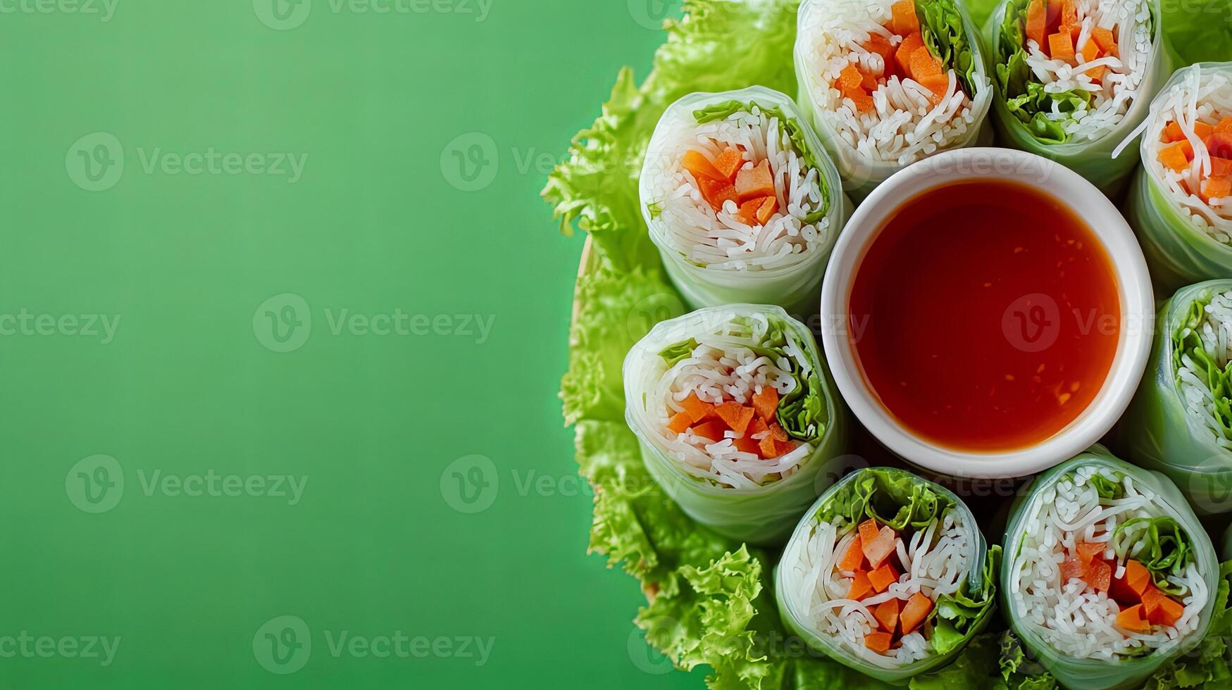 Delicious Fresh Spring Rolls with Dipping Sauce photo