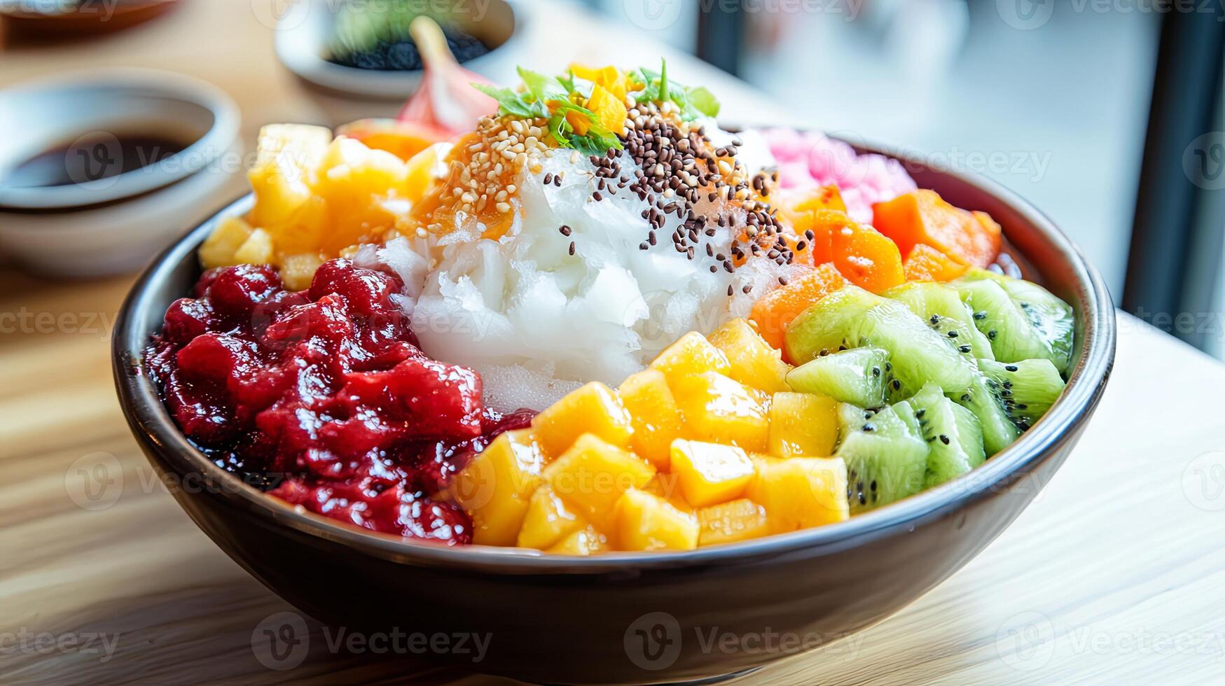 A Colorful and Refreshing Fruit Shaved Ice Dessert photo