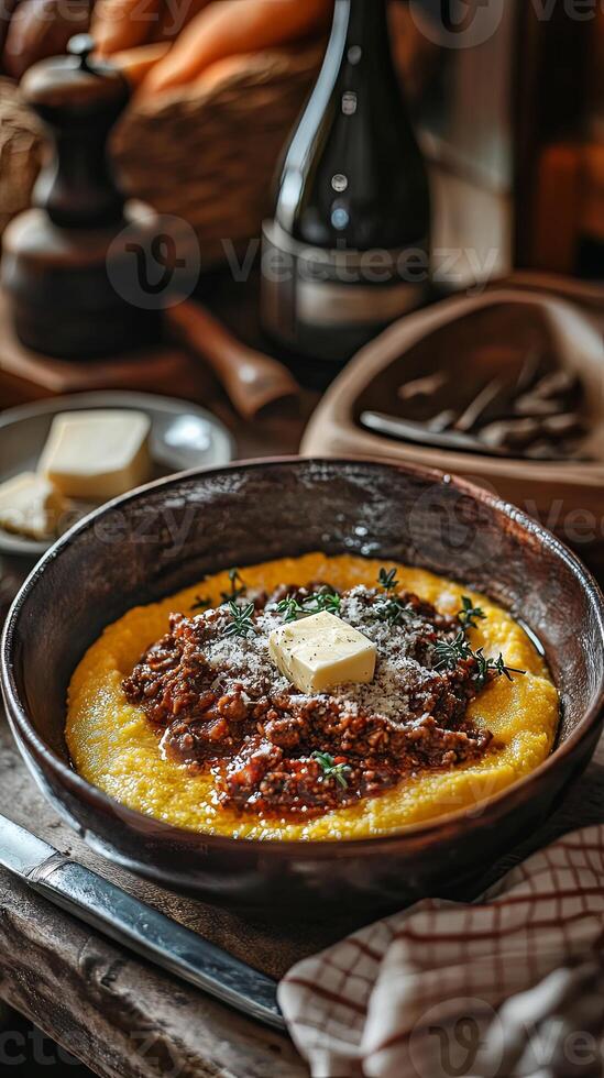 Hearty Polenta with Savory Meat Sauce - A Rustic Delight photo