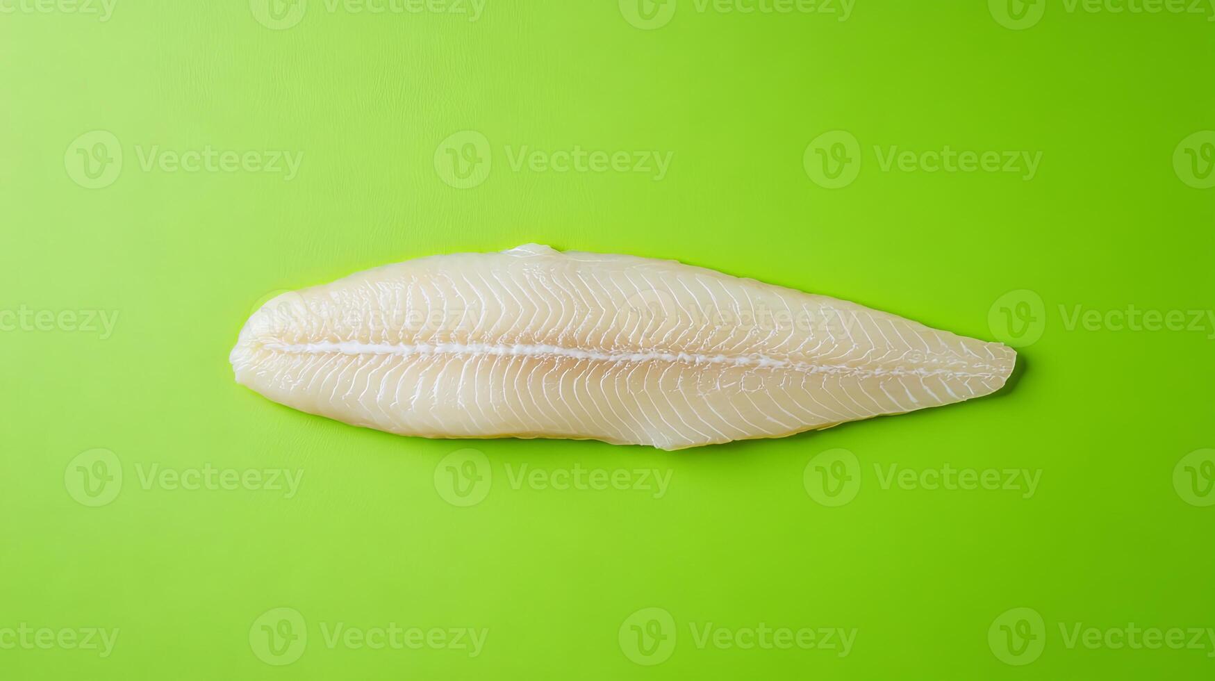 Fresh Raw White Fish Fillet on Green Background photo