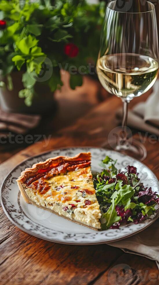 Scrumptious Quiche with Salad and Wine - A Perfect Meal photo