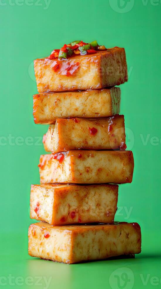 Stacked Spicy Tofu Cubes - A Culinary Delight photo
