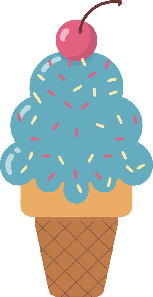 Colorful Ice Cream Cone with Cherry and Sprinkles for Dessert Illustrations vector