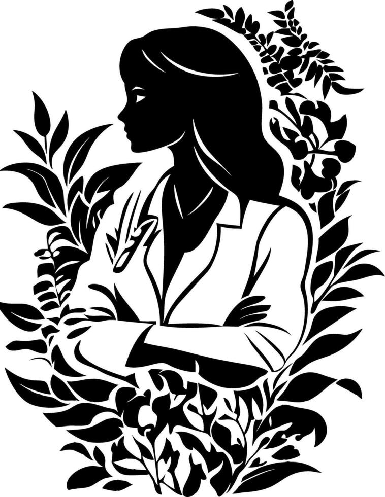 Elegant Silhouette of Woman with Botanical Elements for Art and Design vector