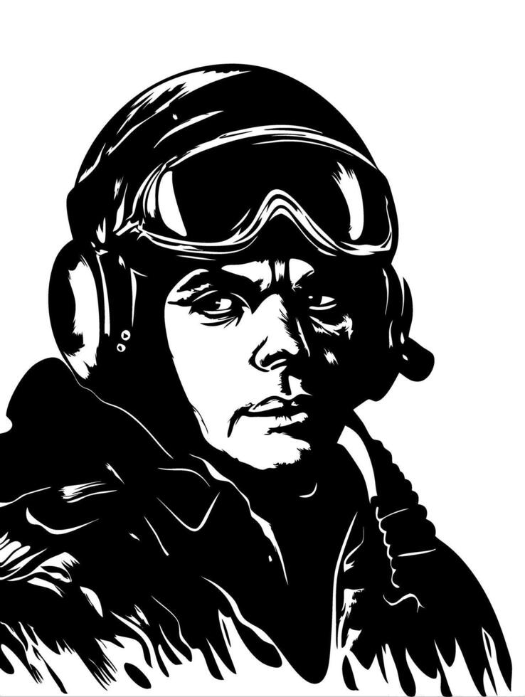 Illustration Pilot Portrait with Aviator Helmet and Goggles Artistic Design vector