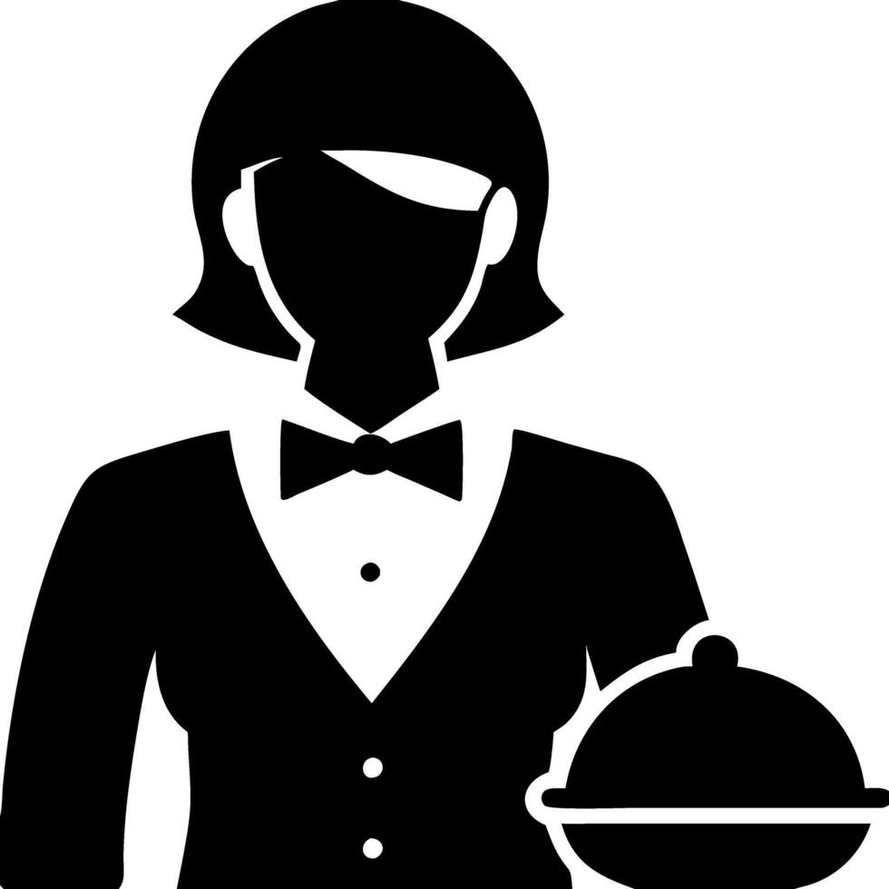 Silhouette Waiter with Cloche Symbol for Restaurant Services vector