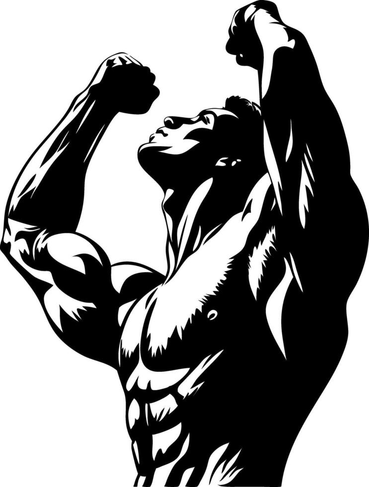 Muscular Man Flexing Strength Power Fitness Art Design vector