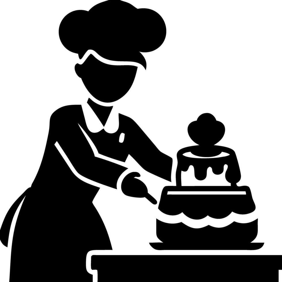 Pastry Chef Decorating Cake Illustration Baking Culinary Art vector