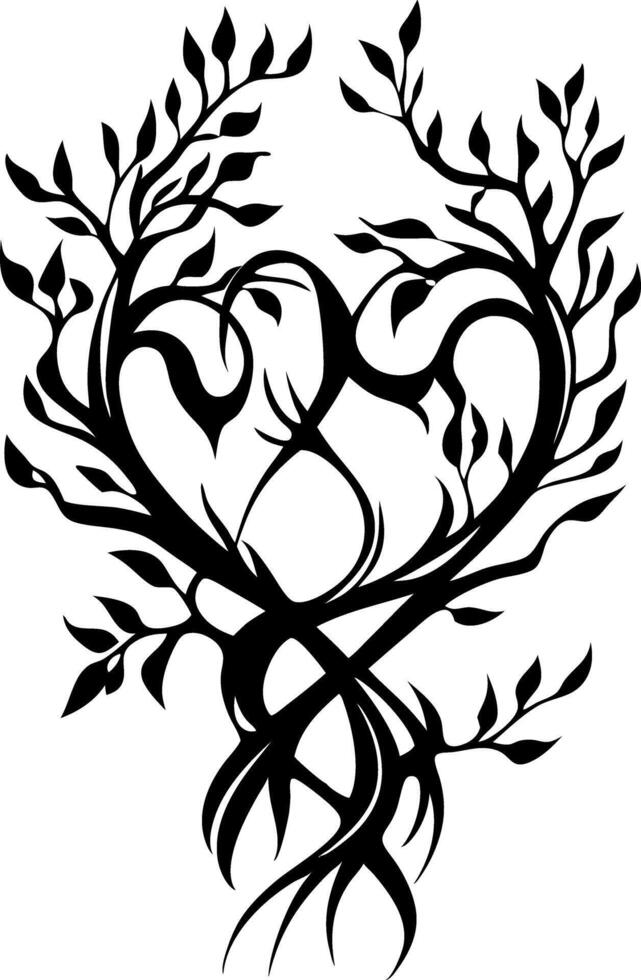 Intricate Black Plant Heart Design for Tattoos and Art Projects vector