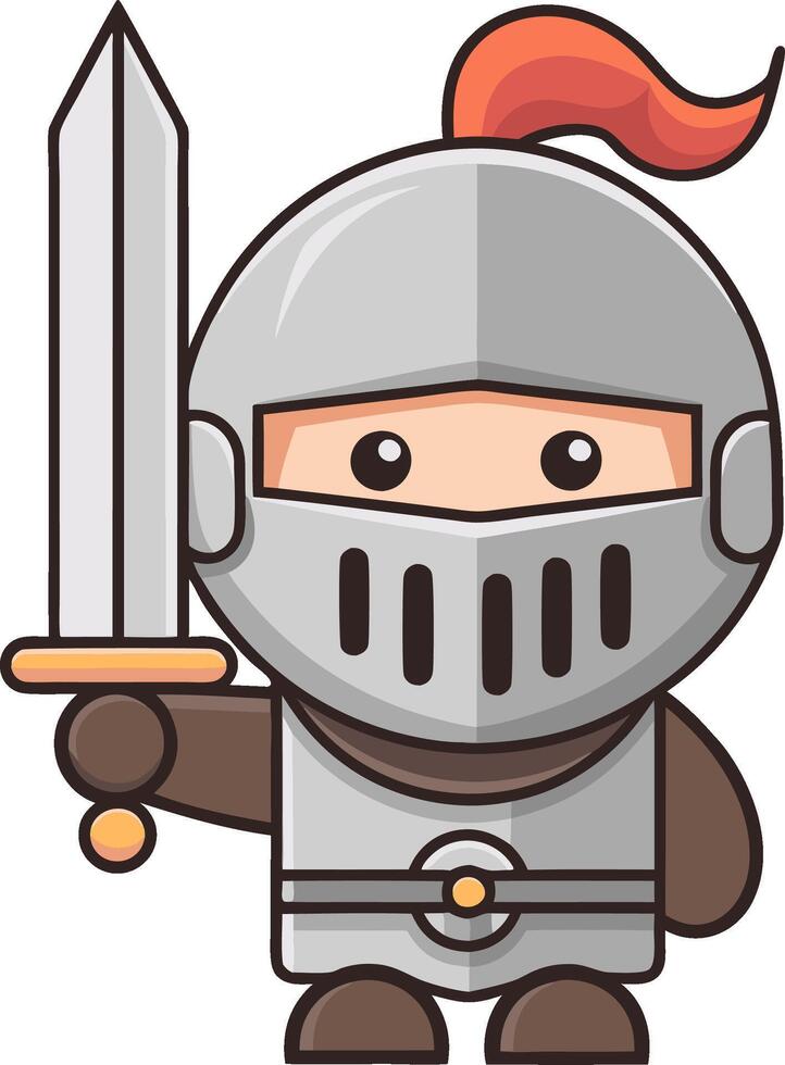 Cute Cartoon Knight in Armor with Sword Illustration vector