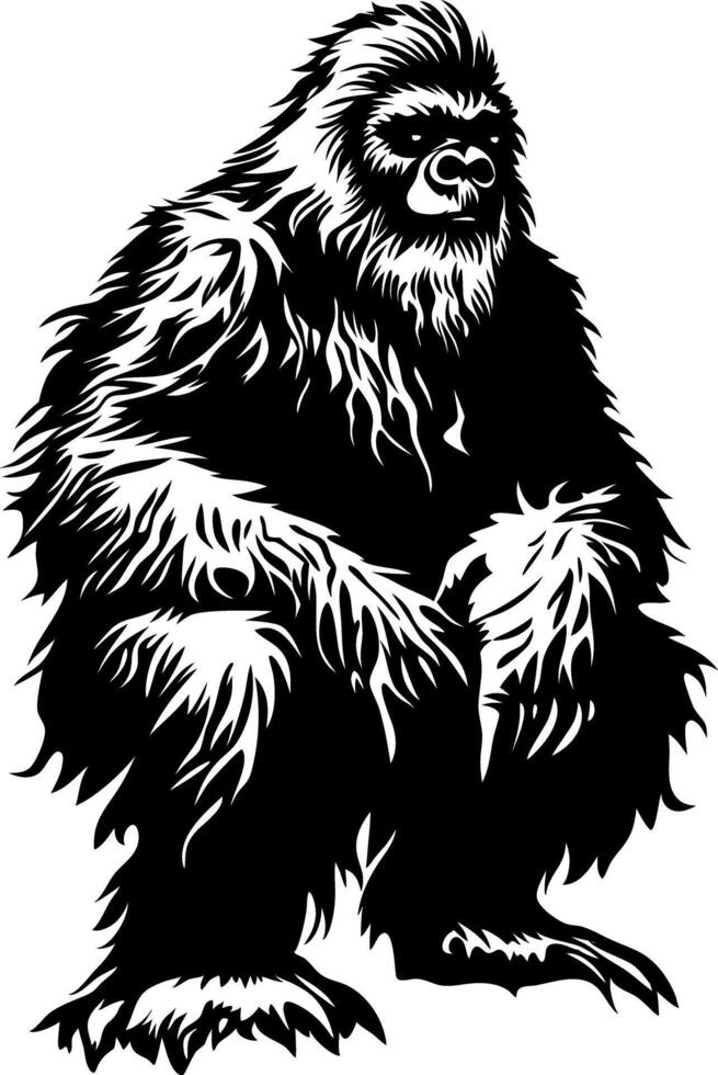 Bigfoot Silhouette Art Mythical Creature Illustration for Tattoos and Coloring Books vector
