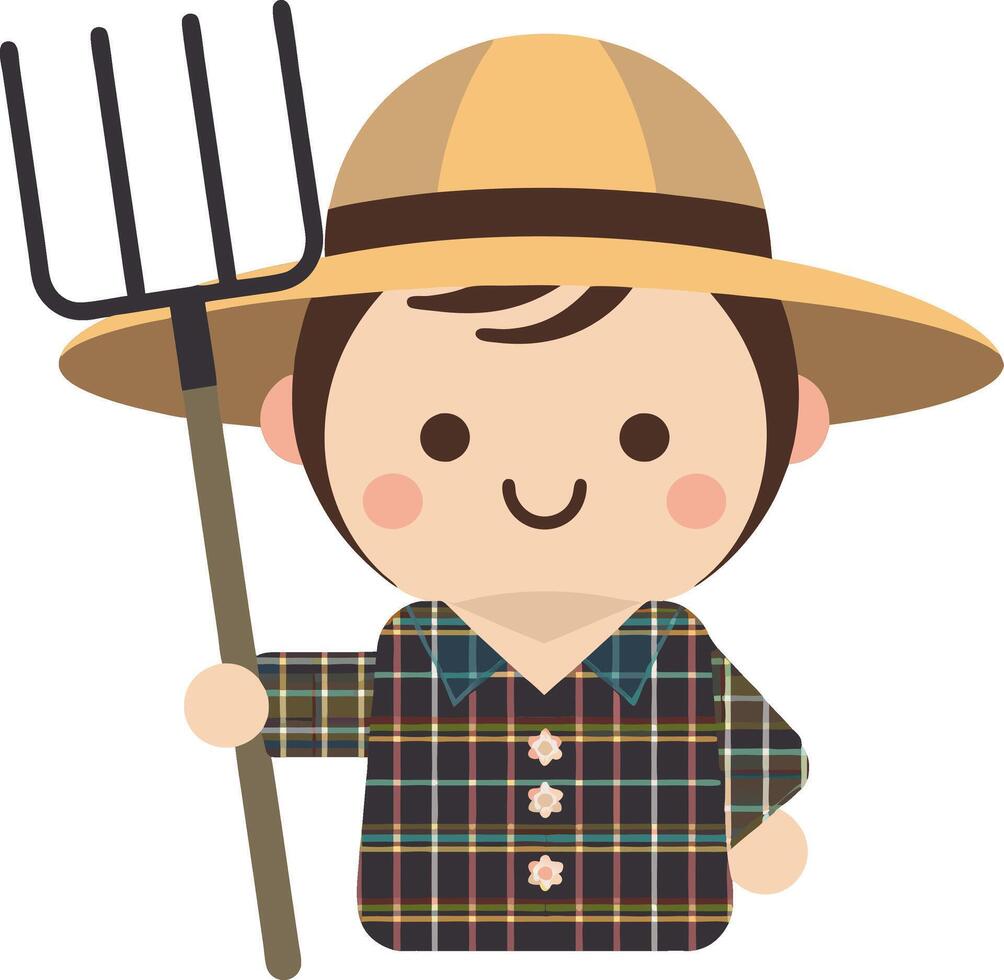 Cute Farmer Character with Pitchfork Illustration for Farm and Agriculture Themes vector