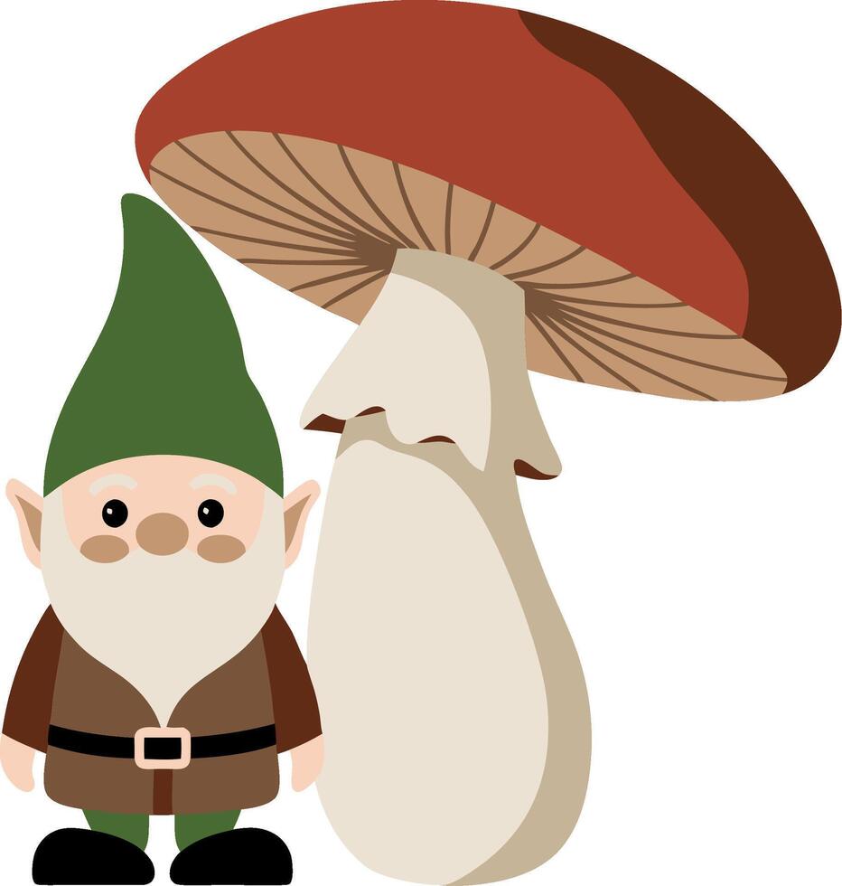 Whimsical Gnome Illustration with Giant Mushroom for Storybooks and Crafts vector